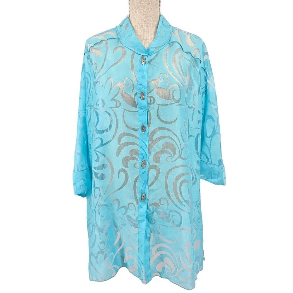 Moonlight Y&S Floral Button Front Tunic Top Blue Women's XS-L Lagenlook Artsy